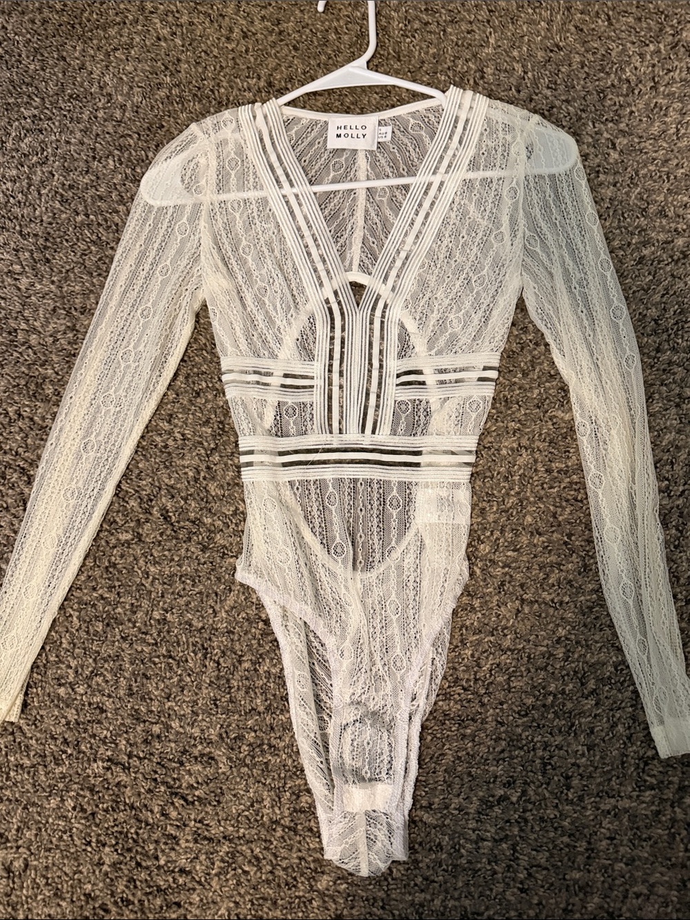 Hello Molly White Sheer Lace Long Sleeve Bodysuit